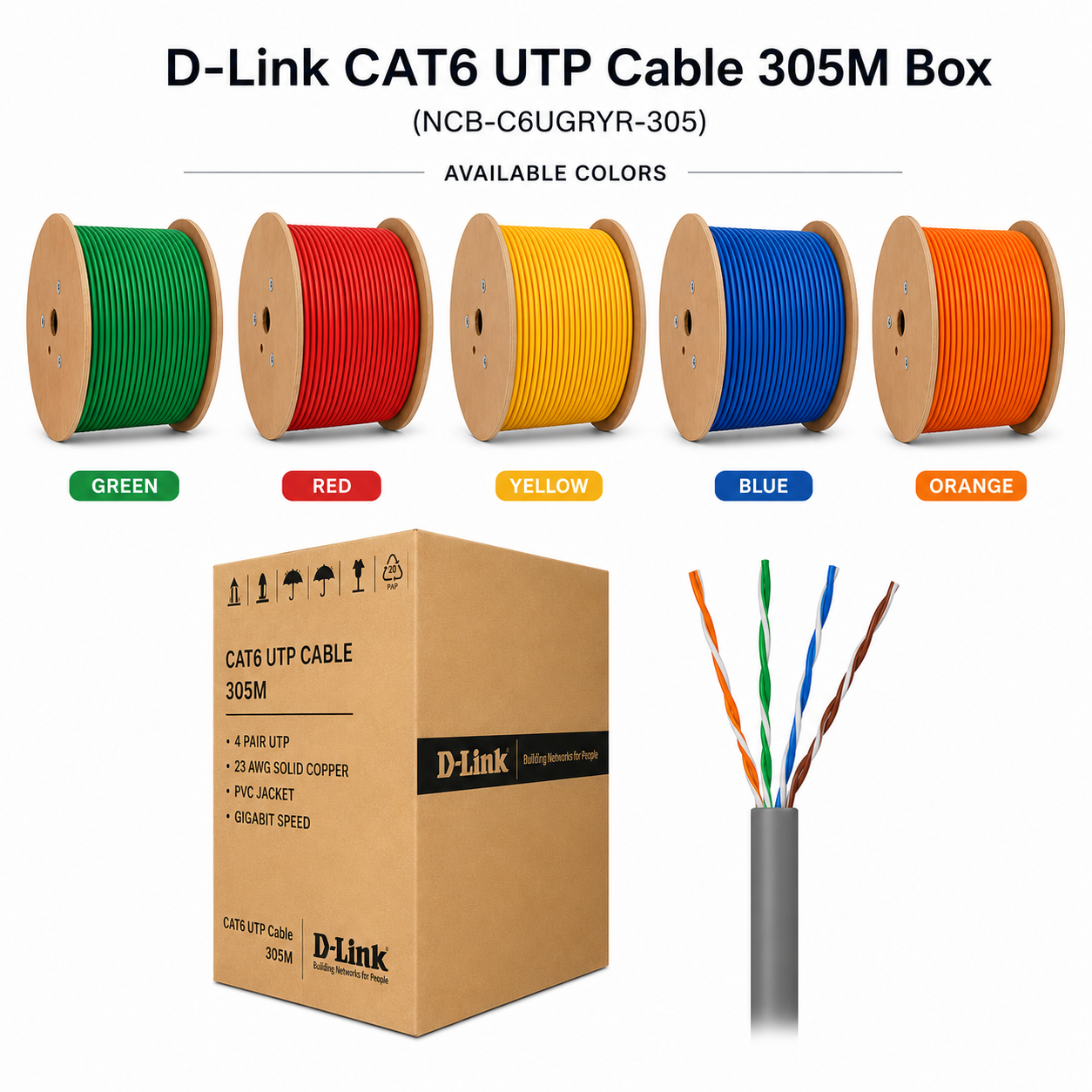 d link cat6 utp cable 305m box – colour (ncb c6ugryr 305)