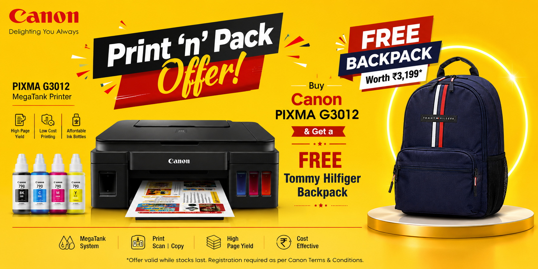 Canon PIXMA G3012 Print 'n' Pack Offer - Free Tommy Hilfiger Backpack
